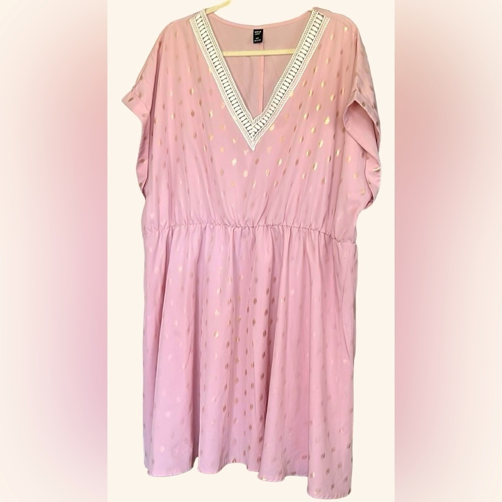 S H E I N Curve Dusty Pink w/Gold Accents Elasticized Waist Dress, Sz 4XL, EUC.